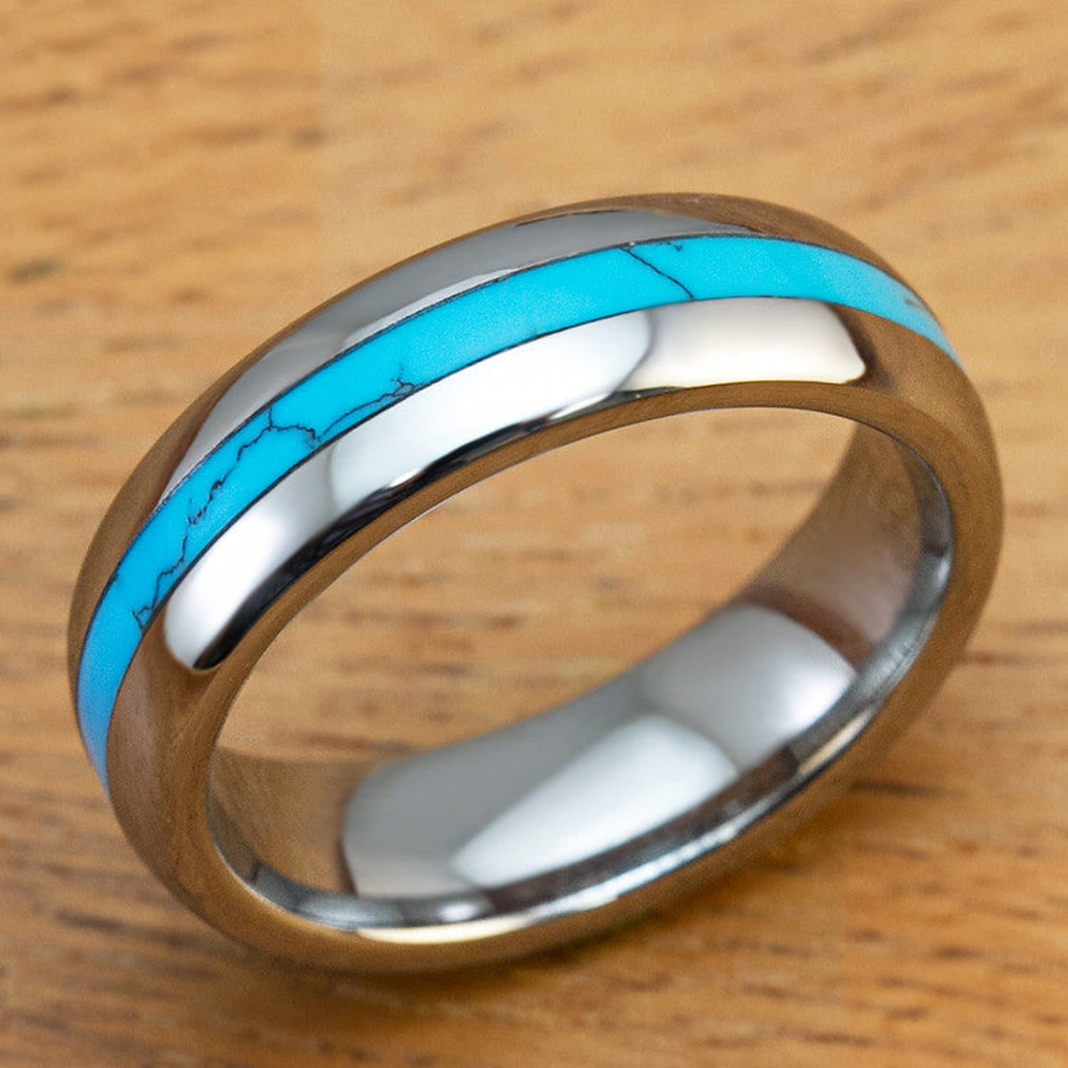 Tungsten Carbide Wedding Band with Turquoise Inlay