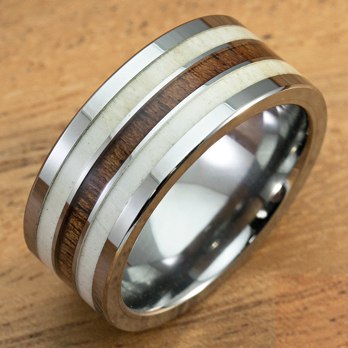 Genuine Antler & Hawaiian Koa Wood Tungsten Carbide Ring