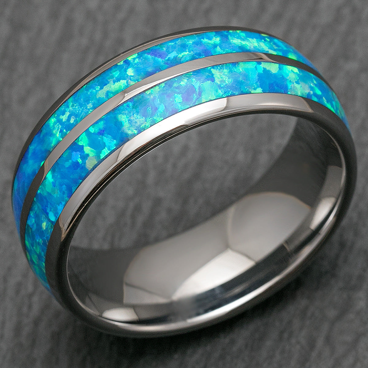 Tungsten Carbide Ring [8mm width] Blue Opal Duo Inlay