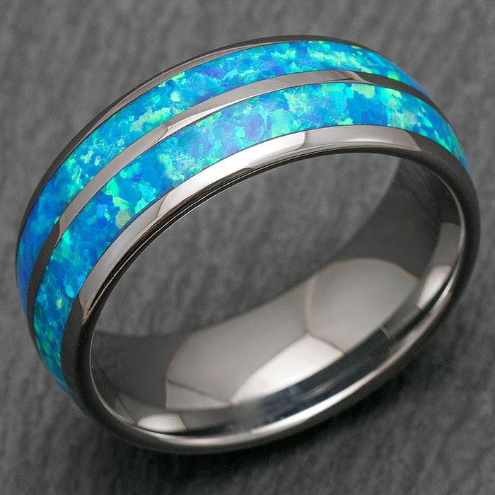 Tungsten Carbide Ring [8mm width] Blue Opal Duo Inlay