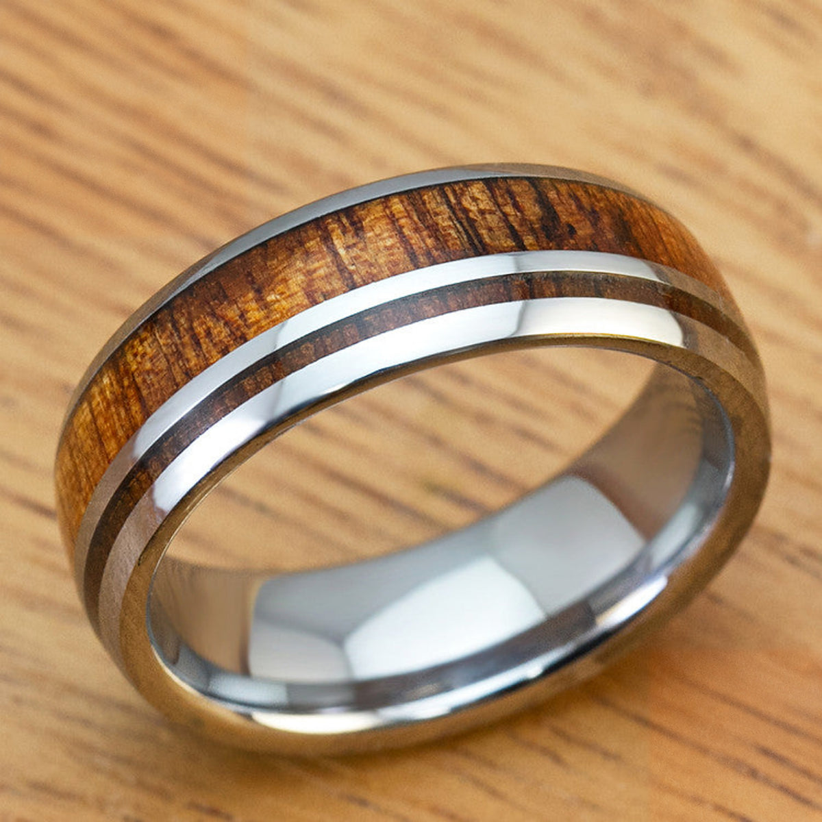 Tungsten Carbide 7mm Ring with Hawaiian Koa Wood Inlay