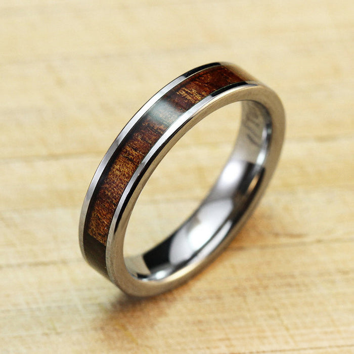 Tungsten Carbide Ring with Koa Wood Inlay, 4mm, Flat Shape, Comfort Fitment