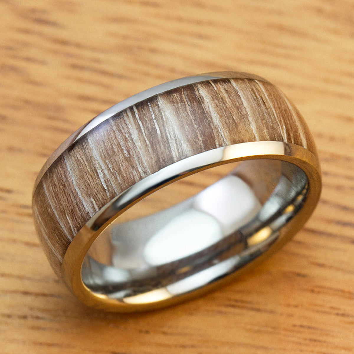 Tungsten Carbide Ring with Zebra Wood Inlay - 8mm, Dome Shape, Comfort Fitment