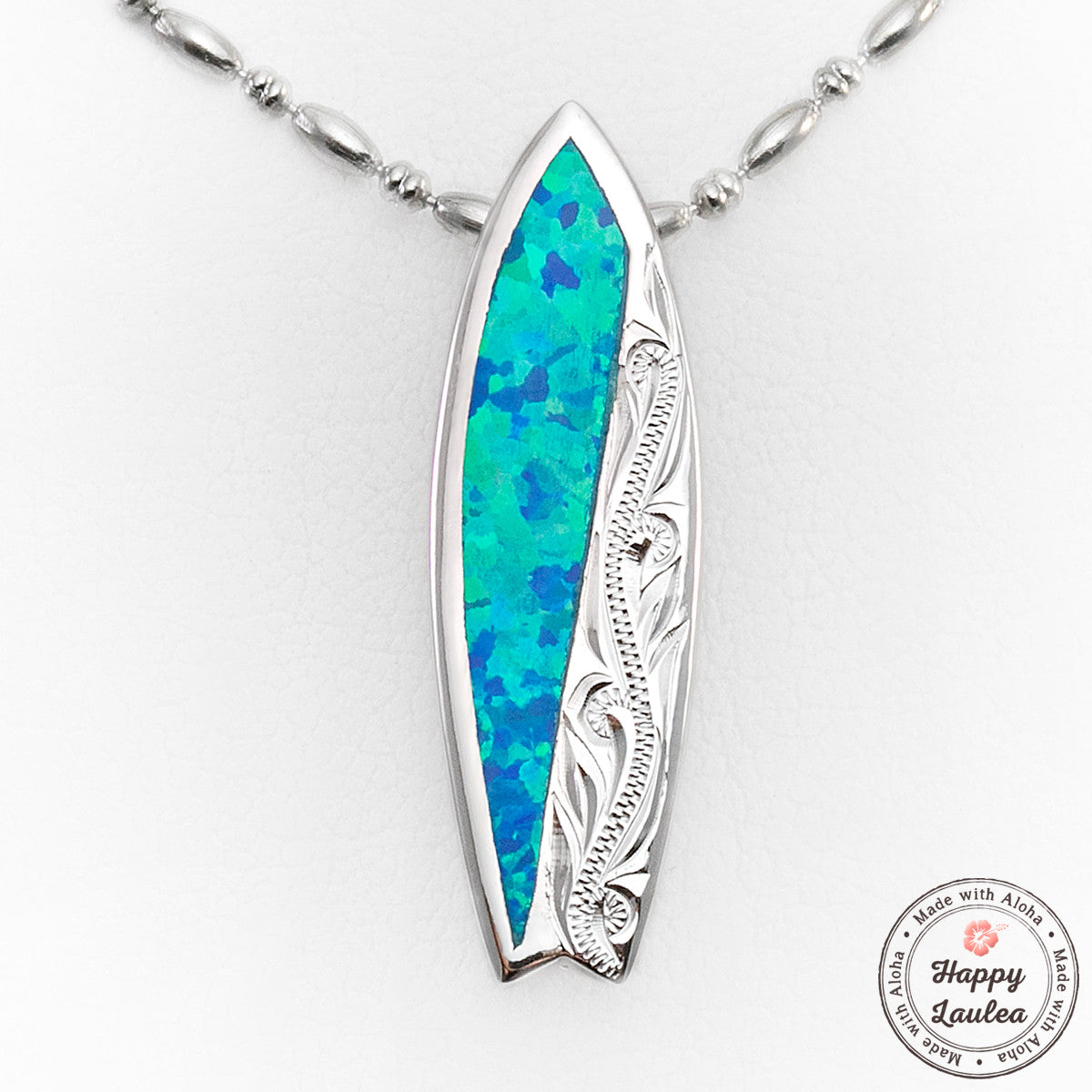 925 Sterling Silver Surf Board Pendant with Opal Inlay