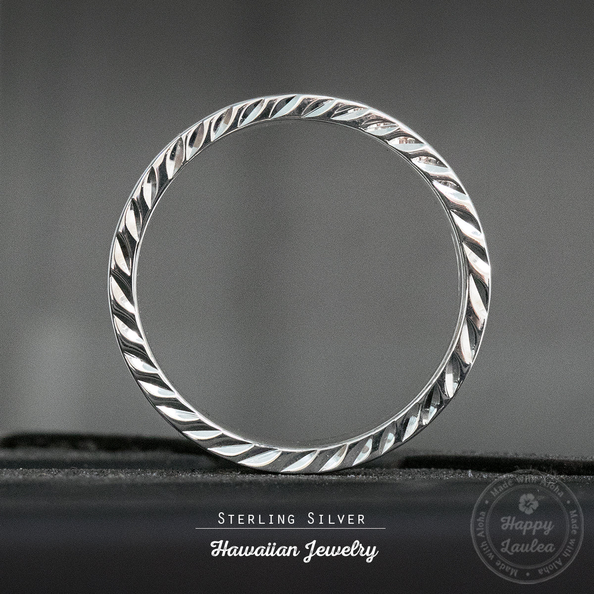 Sterling Silver Hawaiian Jewelry Ring with Old English Design & Diamond Cut Side Edge, 8mm-10mm, Flat Shape, Standard Fitment