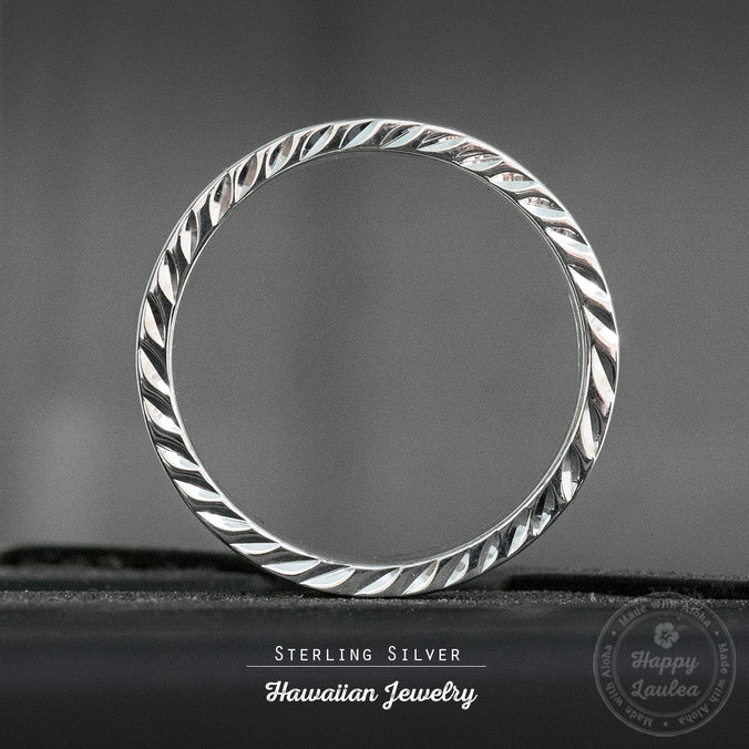 Sterling Silver Hawaiian Jewelry Ring with Old English Design & Diamond Cut Side Edge, 8mm-10mm, Flat Shape, Standard Fitment