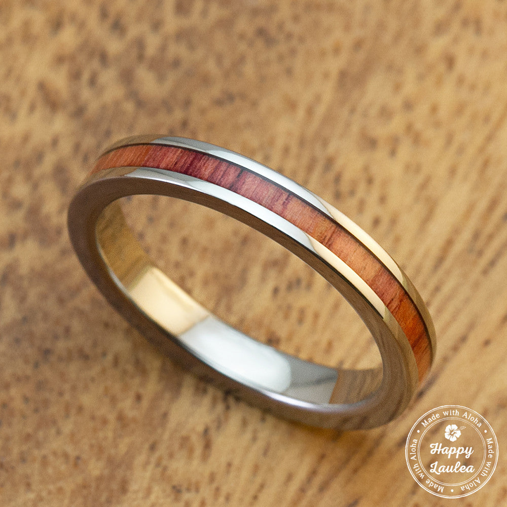 Titanium Ring with Tulip Wood Inlay [3mm width] Flat Shape, Standard Fitment