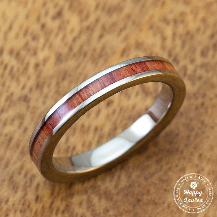 Titanium Ring with Tulip Wood Inlay [3mm width] Flat Shape, Standard Fitment