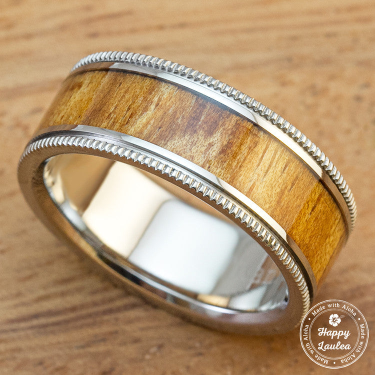 Titanium Wedding Band for Mens with Hawaiian Koa Wood Inlay