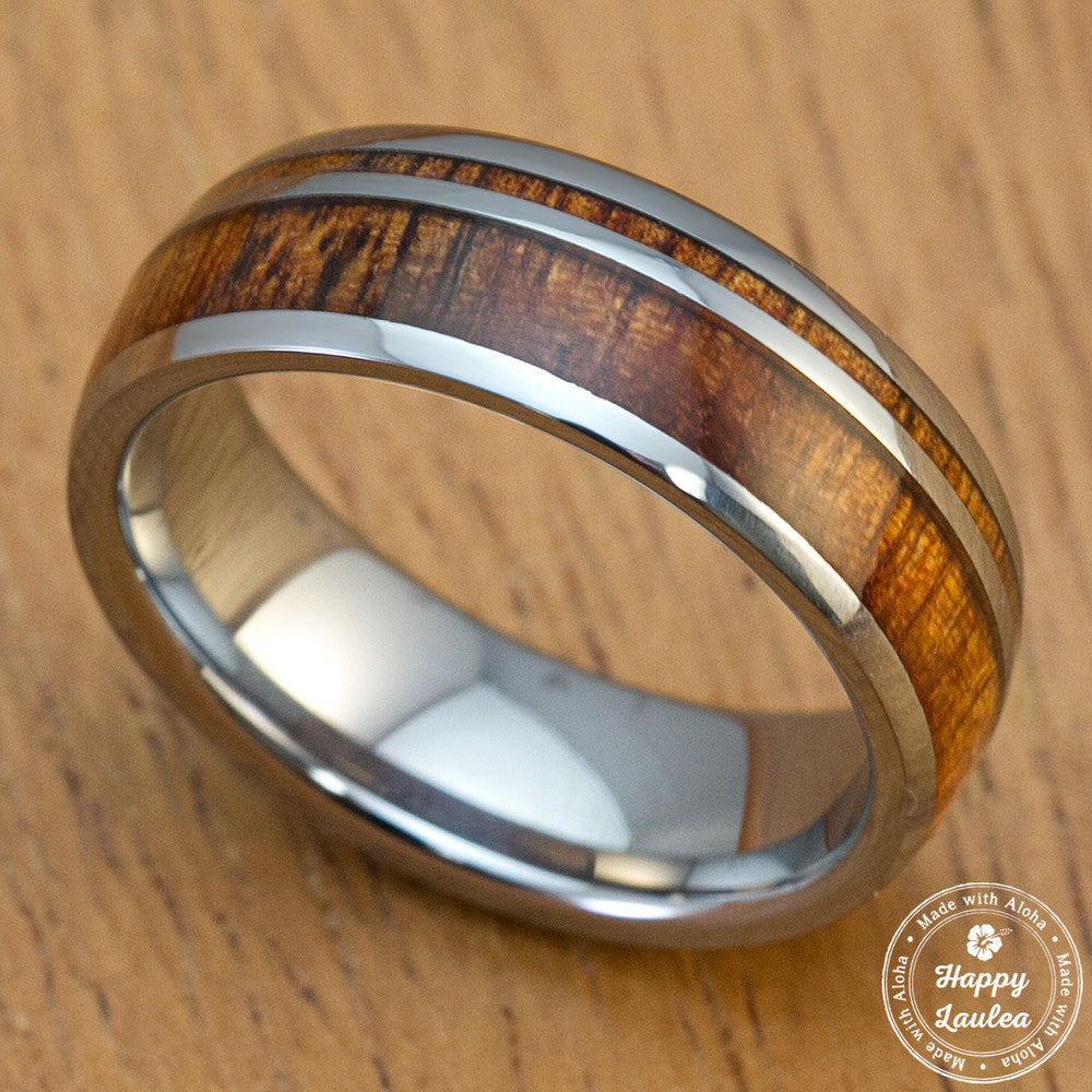 Tungsten Carbide 7mm Ring with Hawaiian Koa Wood Inlay