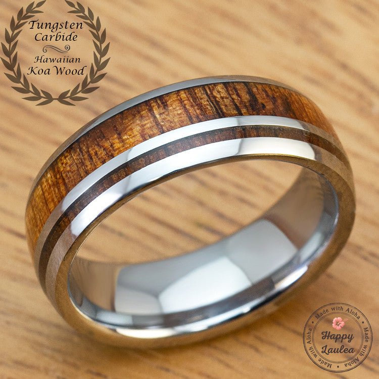 Tungsten Carbide 7mm Ring with Hawaiian Koa Wood Inlay