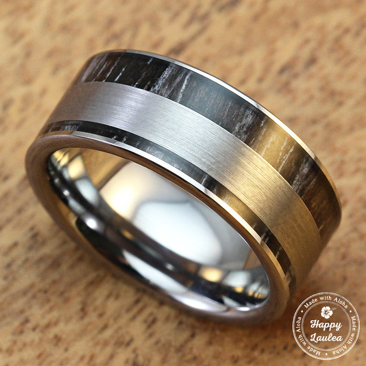 Tungsten Carbide Ring with Ebony Gabon Wood Inlay