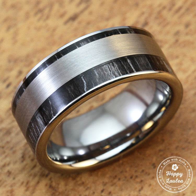 Tungsten Carbide Ring with Ebony Gabon Wood Inlay