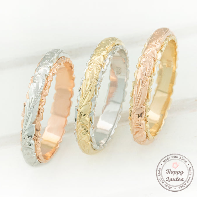 14K Two Tone Hawaiian Jewelry Ring / 4mm / Dome Shape & Standard Fitment