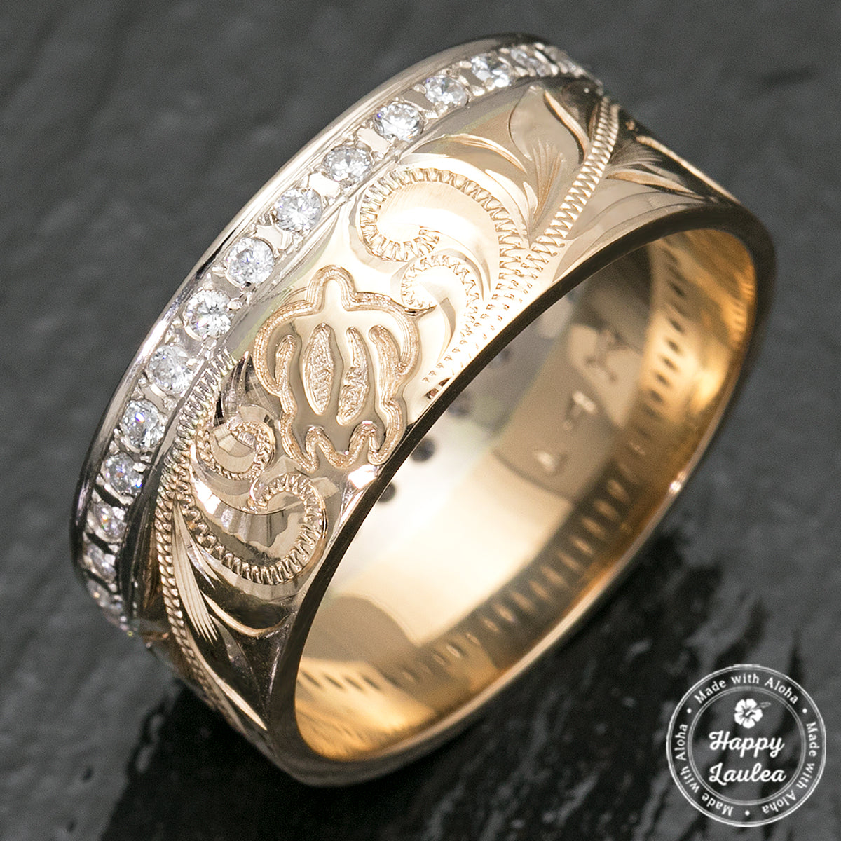 14K Gold Hawaiian Jewelry Diamond Eternity Ring [9mm width] Flat Shape