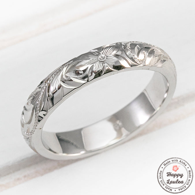 Solid Gold or Platinum Heavy Style Hand Engraved Ring [4mm width] Hawaiian Old English Design