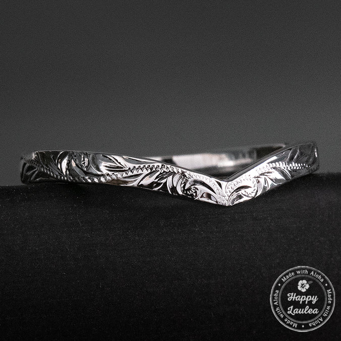 Solid Gold Stackable Chevron Wishbone Ring [2mm width] Hand Engraved Hawaiian Jewelry