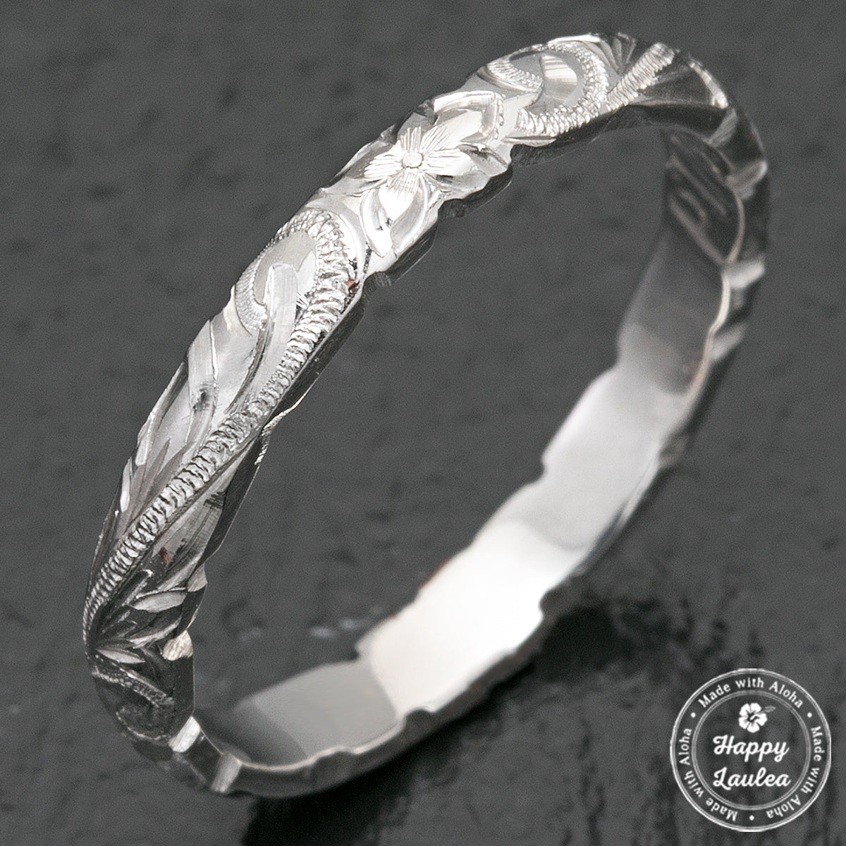 Pair of Platinum & Sterling Silver Koa Wood Hawaiian Jewelry Rings - 3&8mm, Dome Shape
