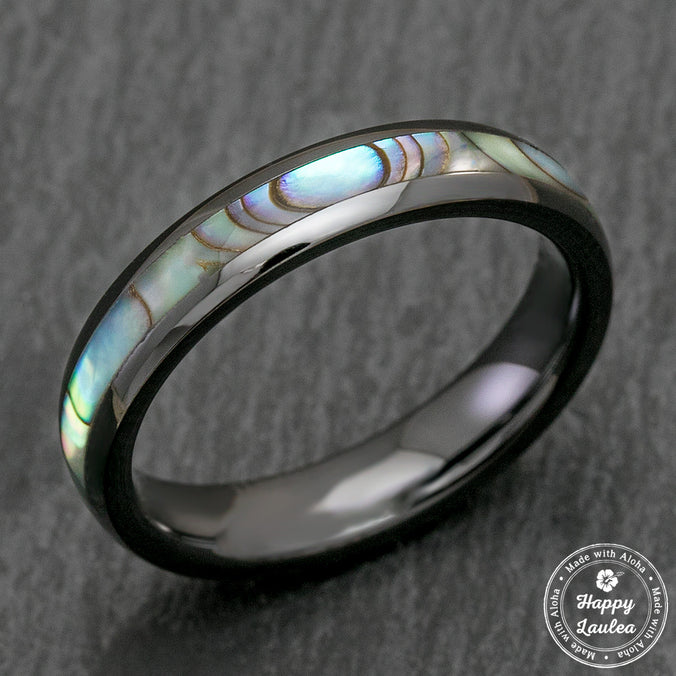 HI-TECH Black Ceramic with Abalone Pau'a Shell Inlay - 4mm, Dome, Comfort Fitment