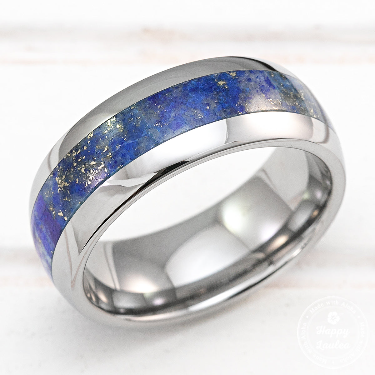 Tungsten Carbide Dome Shape Ring with Lapis Lazuli Inlay - 8mm, Comfort Fitment