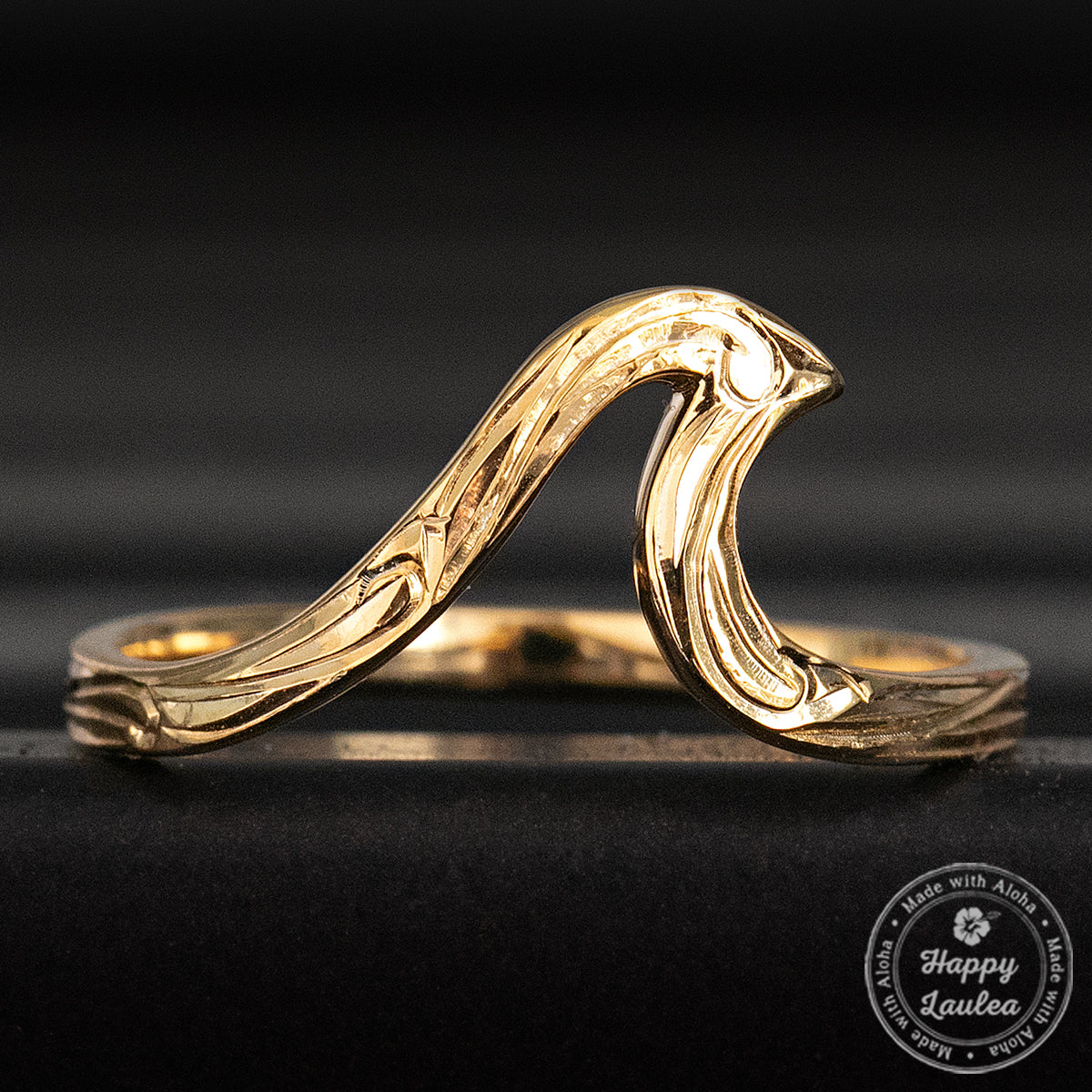 Gold Ion Plated Sterling Silver Hand Engraved Scroll Pattern Wave Ring