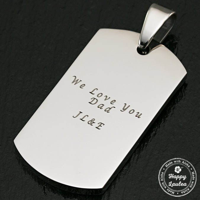 Stainless Steel Dog Tag Pendant with Slanted Koa Wood Inlay - 2.75