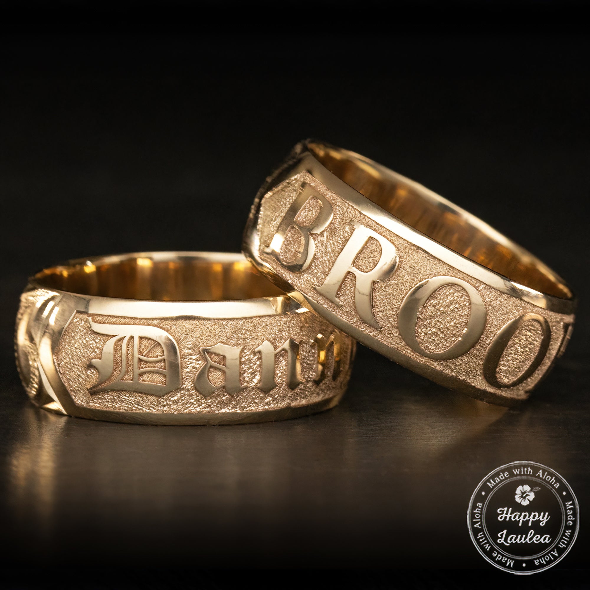 14K Gold Personalized Name Ring [6 or 8mm width] Hand Made Hawaiian Jewelry / Barrel Shape