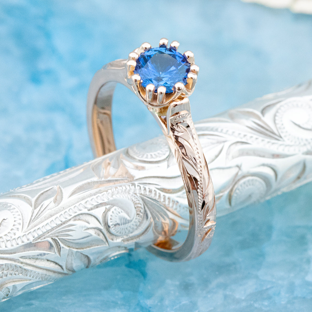 Galaxy Gold 1.03 Ct Ring - 14k Solid Gold With Natural Heart Blue Sapphire & Diamonds