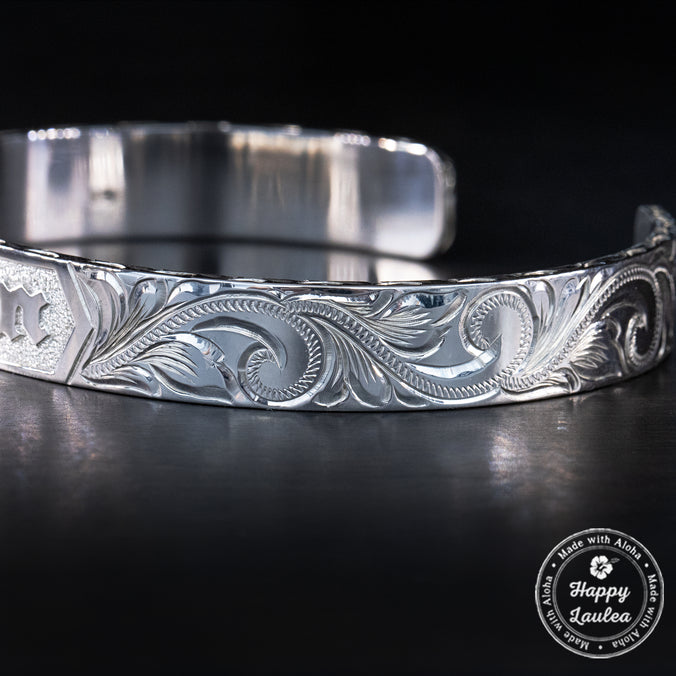 Sterling Silver Hawaiian Jewelry [10x2mm] Personalized Name Open Bangle