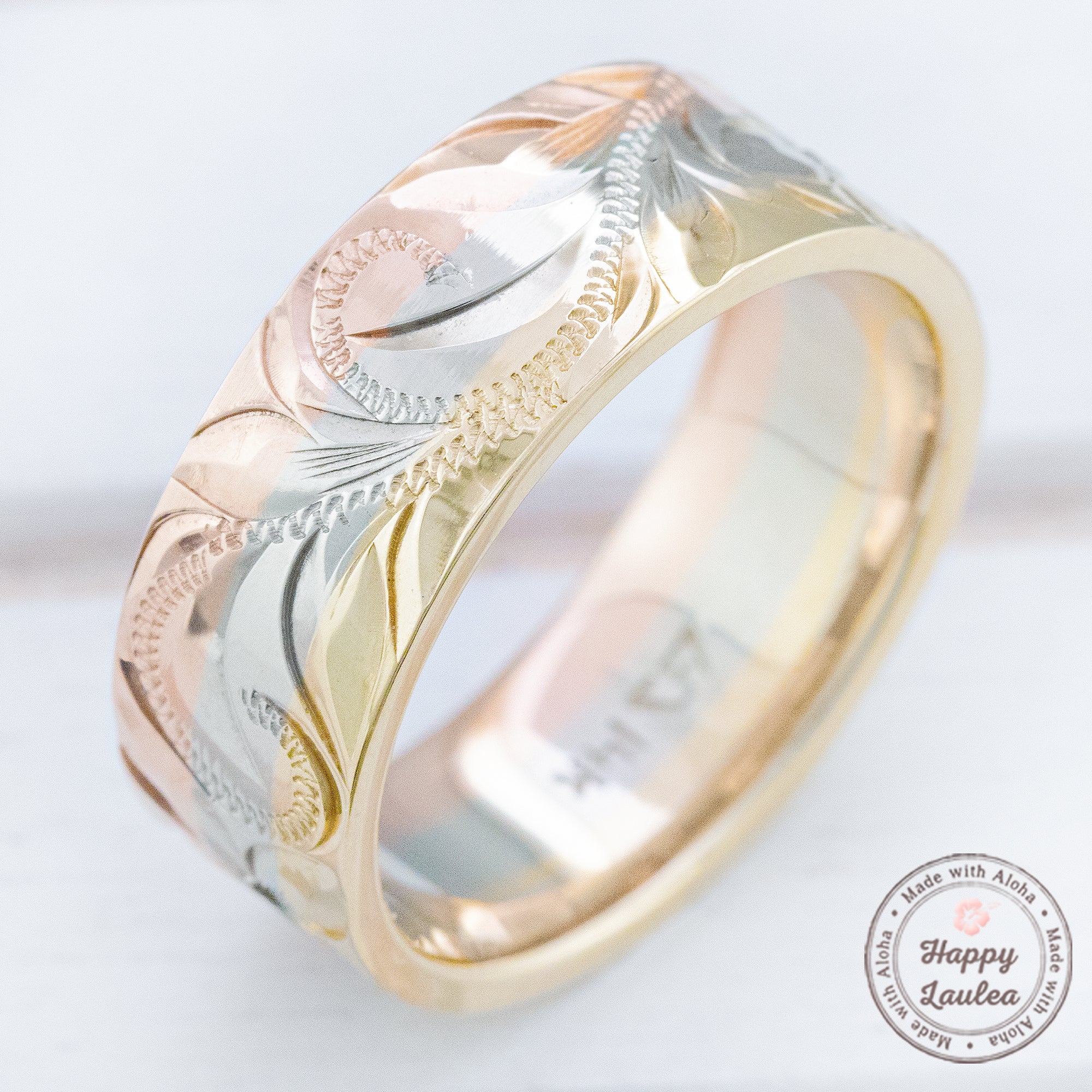 14K Tri-Gold Ring [8mm width] Old English Hawaiian Jewelry Design