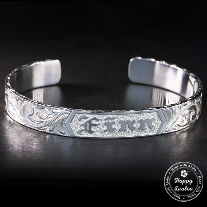 Sterling Silver Hawaiian Jewelry [10x2mm] Personalized Name Open Bangle
