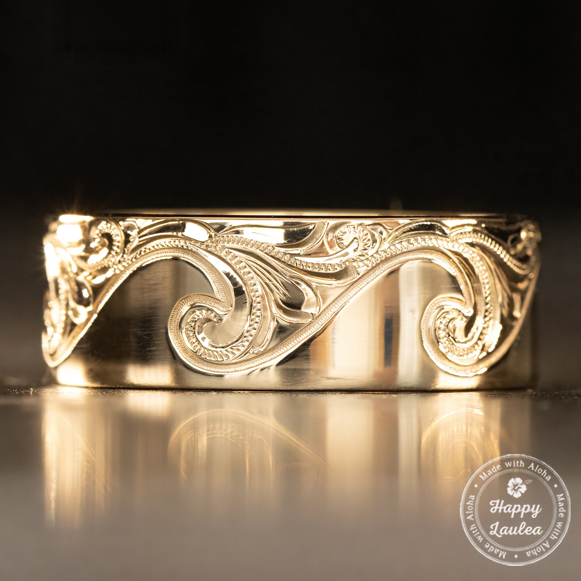 14K Gold Ring 'Catch the Wave' [8mm width] Hand Made Hawaiian Jewelry