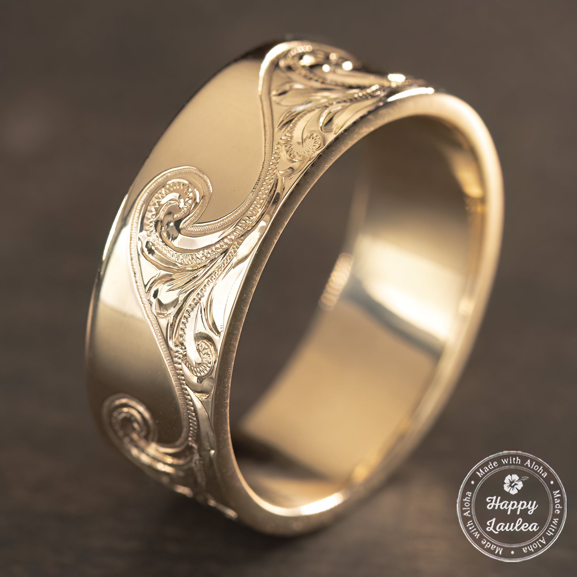 14K Gold Ring 'Catch the Wave' [8mm width] Hand Made Hawaiian Jewelry