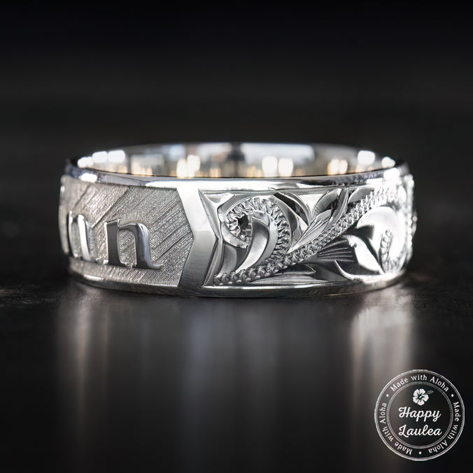 Sterling Silver Personalized Name Ring [6 or 8mm width] Hand Made Hawaiian Jewelry / Barrel Shape