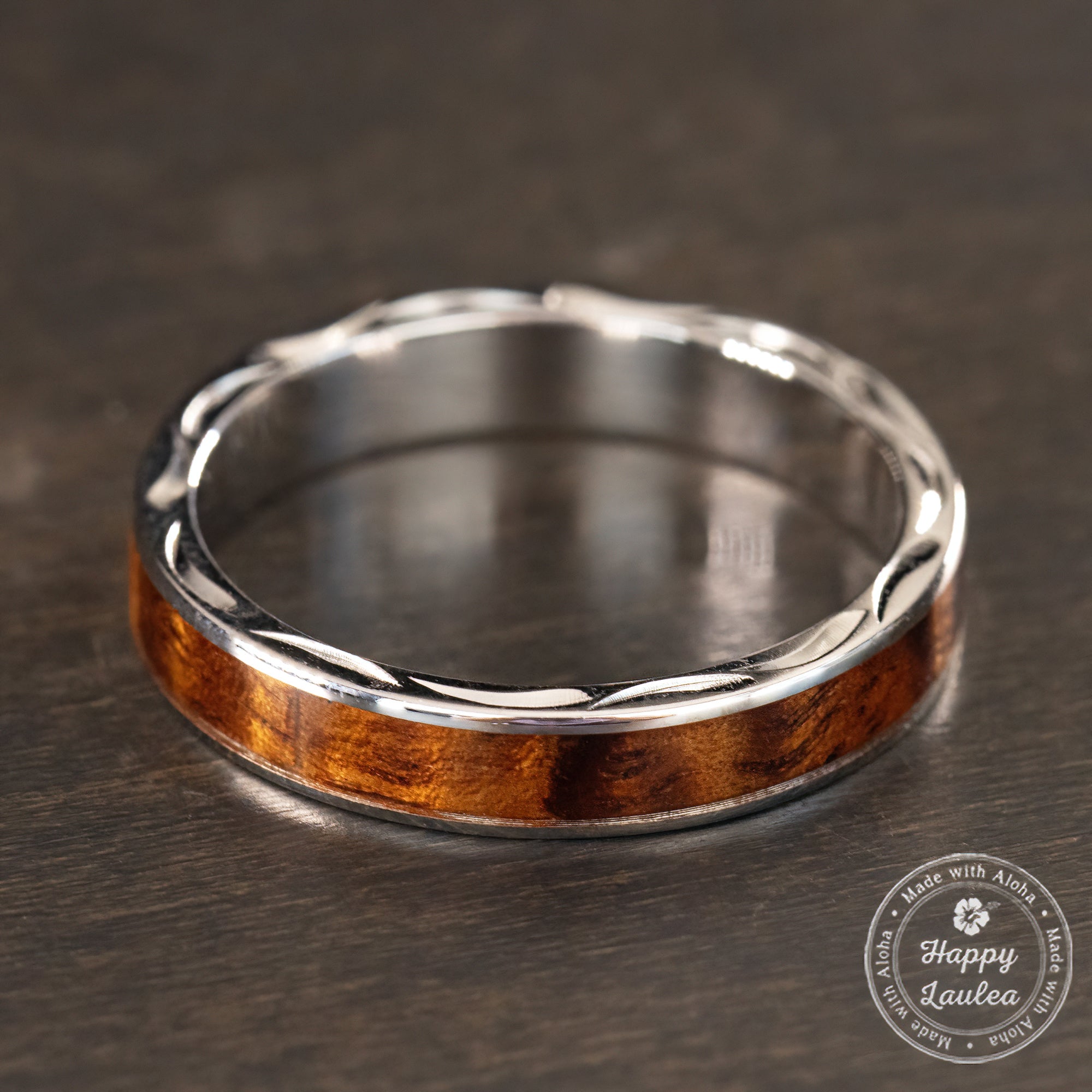 Sterling Silver Ring [4mm width] Hawaiian Koa Wood Inlay