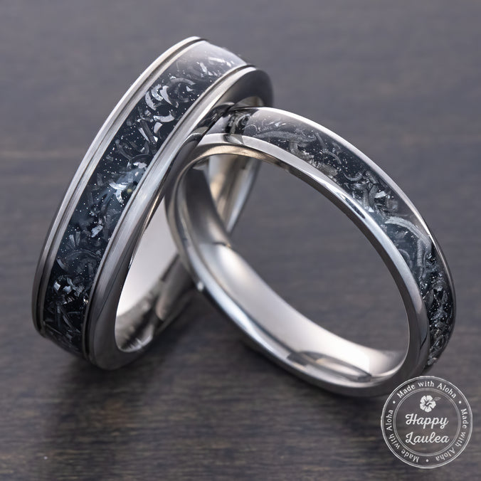 Pair of Titanium Rings [4&6mm widths] Meteorite