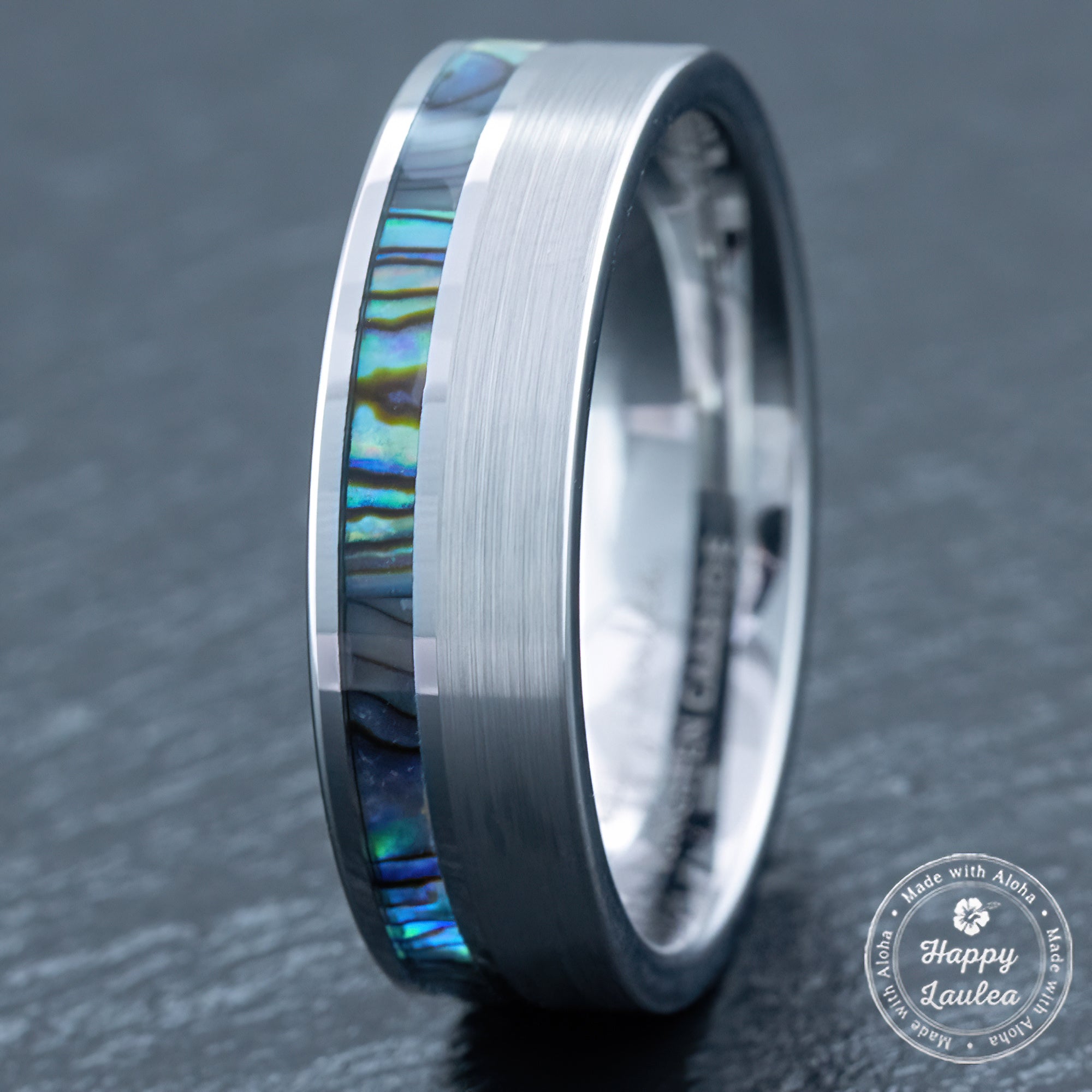 Tungsten Carbide Brushed Finish Ring [7mm width] Abalone Shell