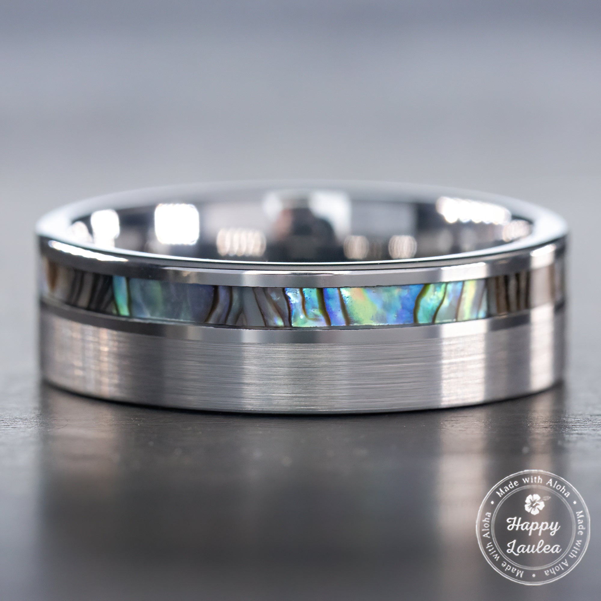 Tungsten Carbide Brushed Finish Ring [7mm width] Abalone Shell