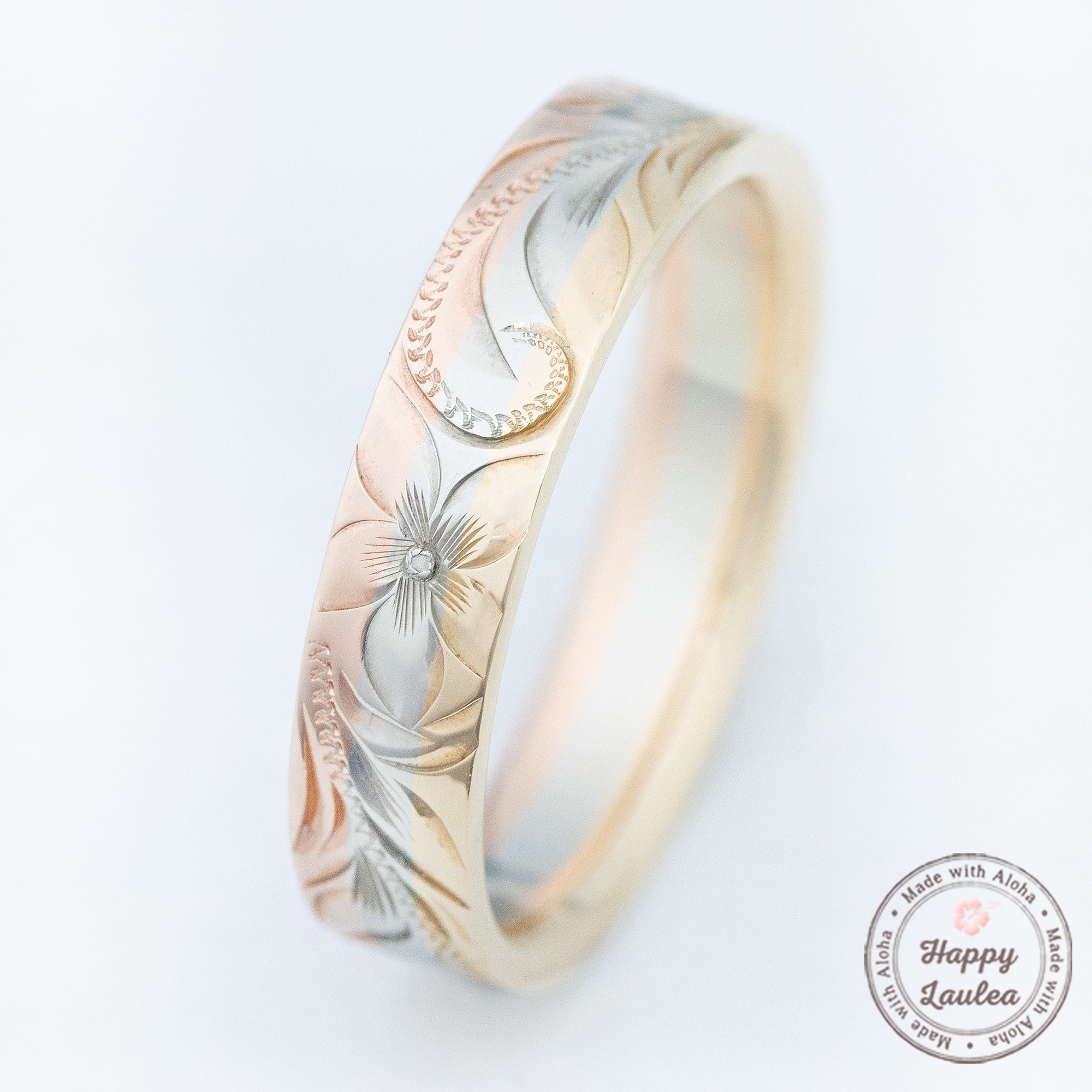 14K Tri-Gold Hawaiian Jewelry Ring "The Anuenue"  [5mm width] Flat Shape