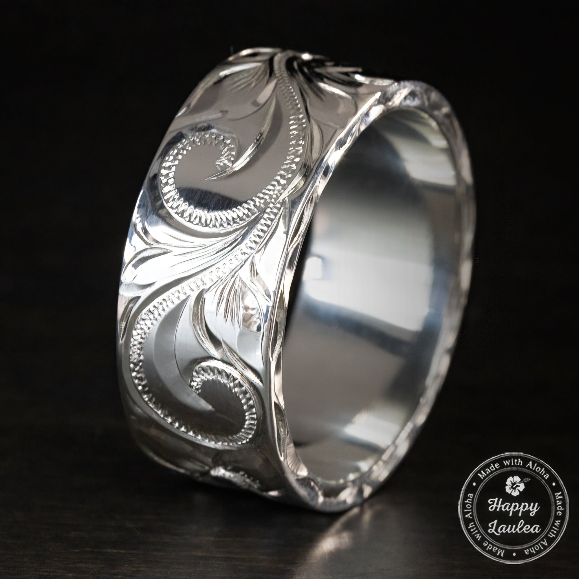 Sterling Silver [10mmx2mm] 'Heavy Style' Hawaiian Jewelry Hand Engraved Ring - Flat Shape