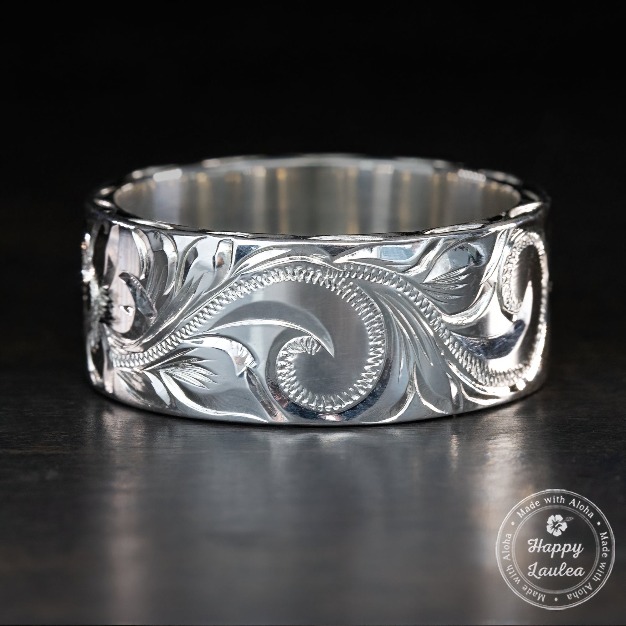 Sterling Silver [10mmx2mm] 'Heavy Style' Hawaiian Jewelry Hand Engraved Ring - Flat Shape