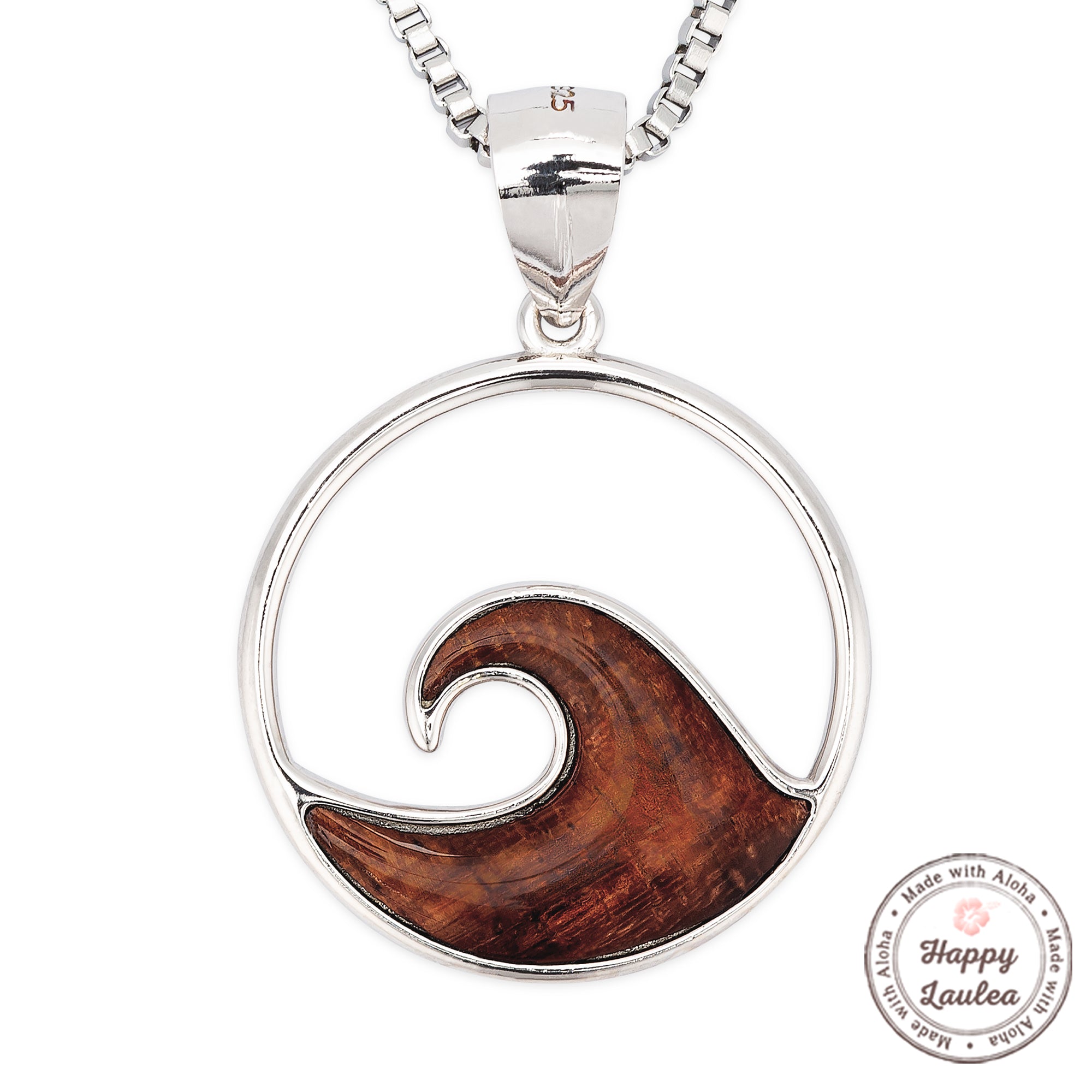 Sterling Silver Hawaiian Koa Wood 'Nalu' Wave Pendant