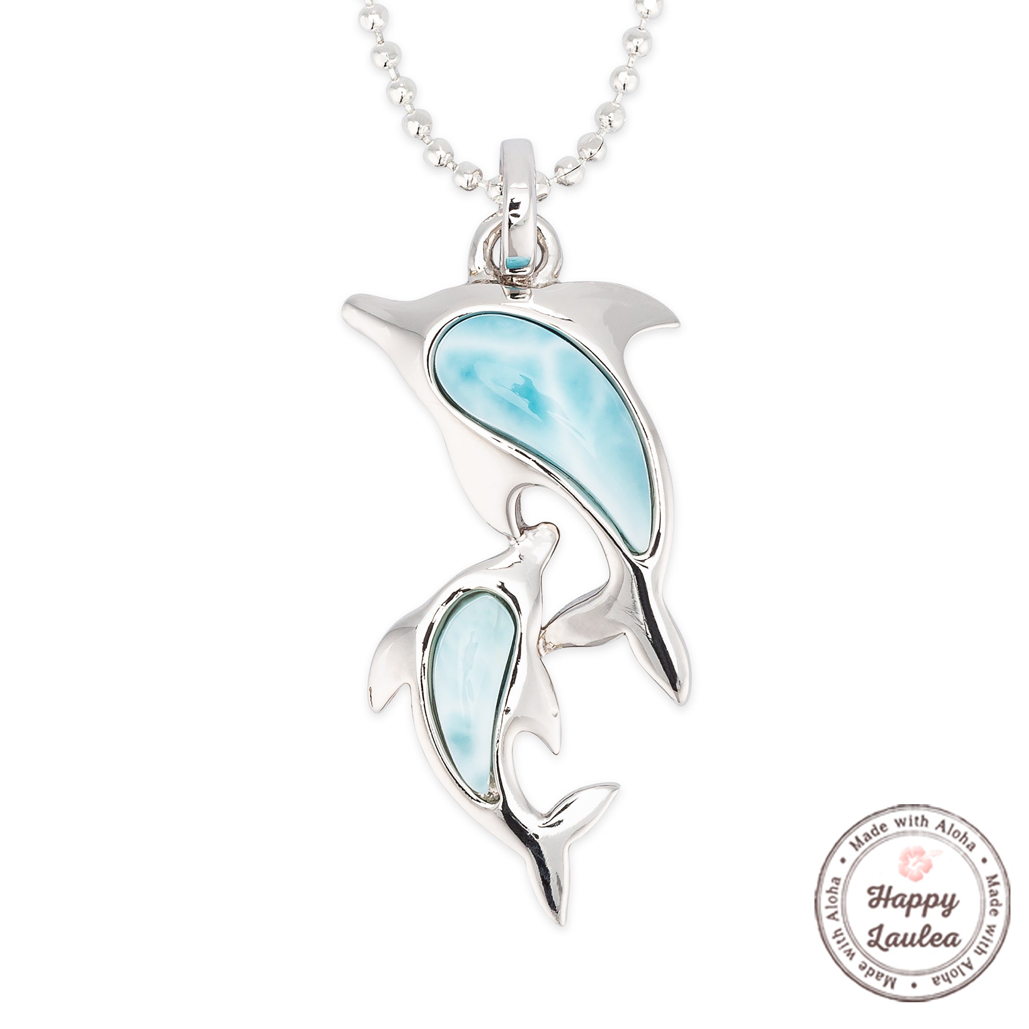 Sterling Silver Larimar Twin Dolphin Pendant