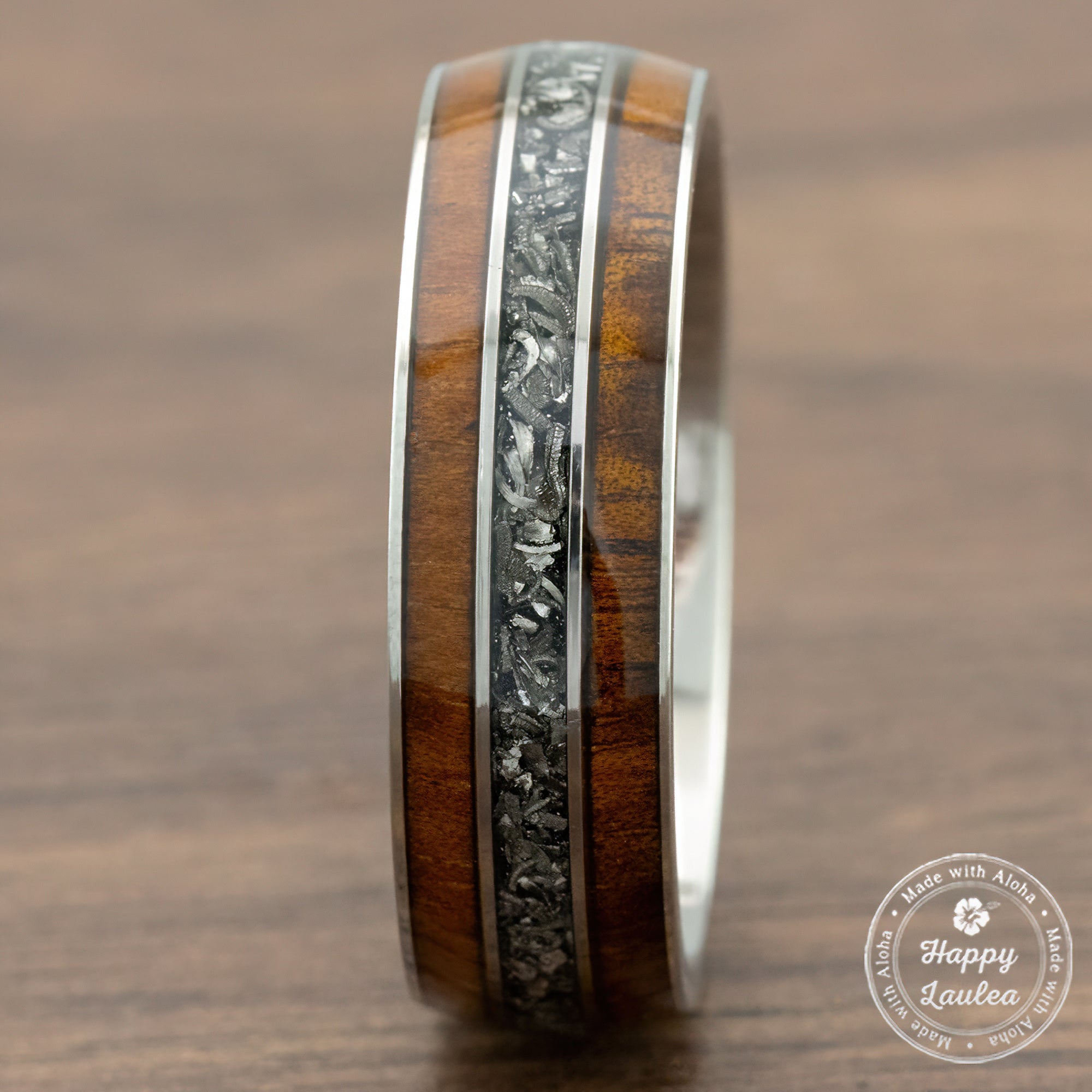 Titanium GR5 Ring [8mm width] Hawaiian Koa Wood & Meteorite