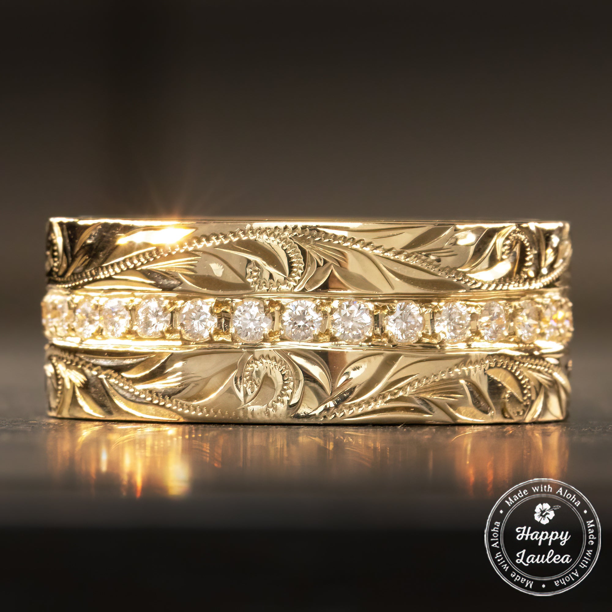 14K Solid Gold 'Palena ʻole' Infinity Diamond Hawaiian Heritage Ring [8mm width]