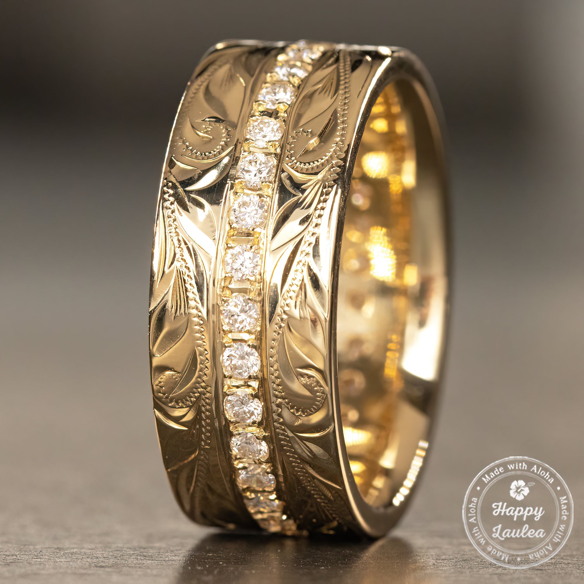 14K Solid Gold 'Palena ʻole' Infinity Diamond Hawaiian Heritage Ring [8mm width]