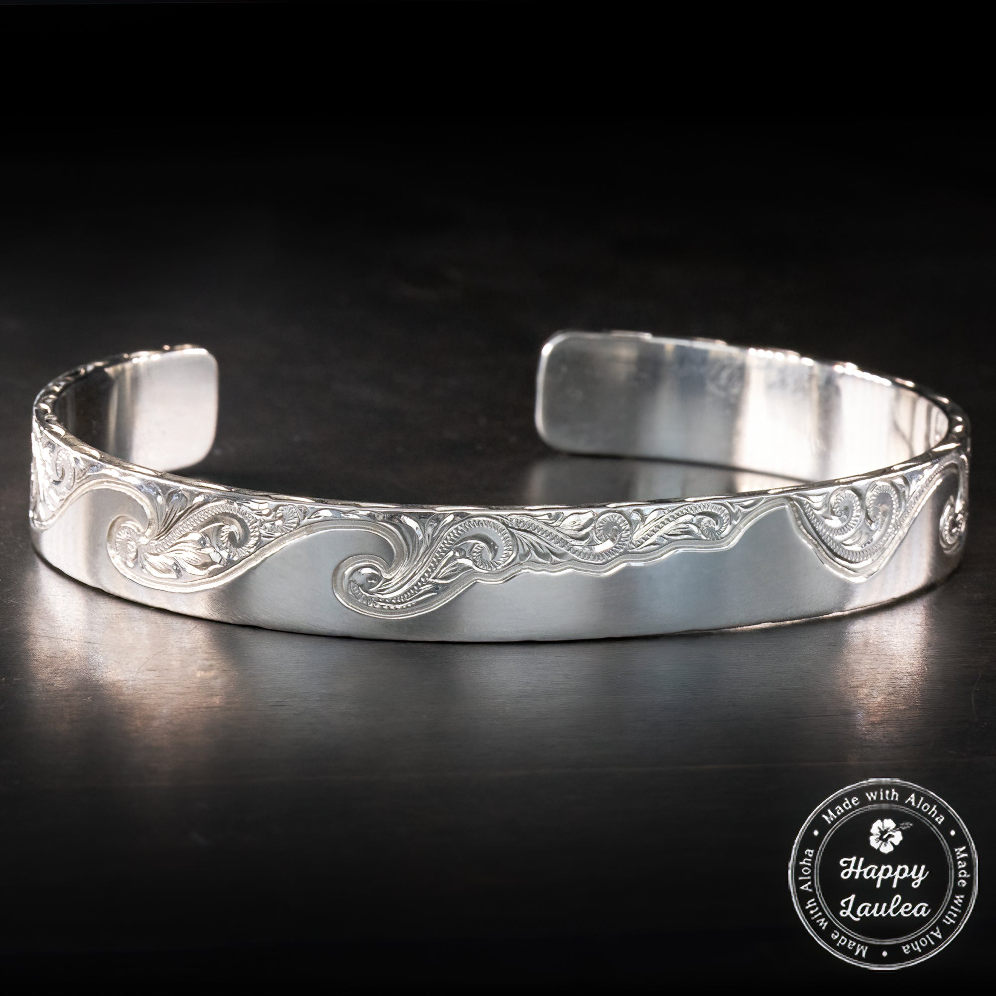 Sterling Silver Open Bangle [10mm width] Diamond Head Surf Design