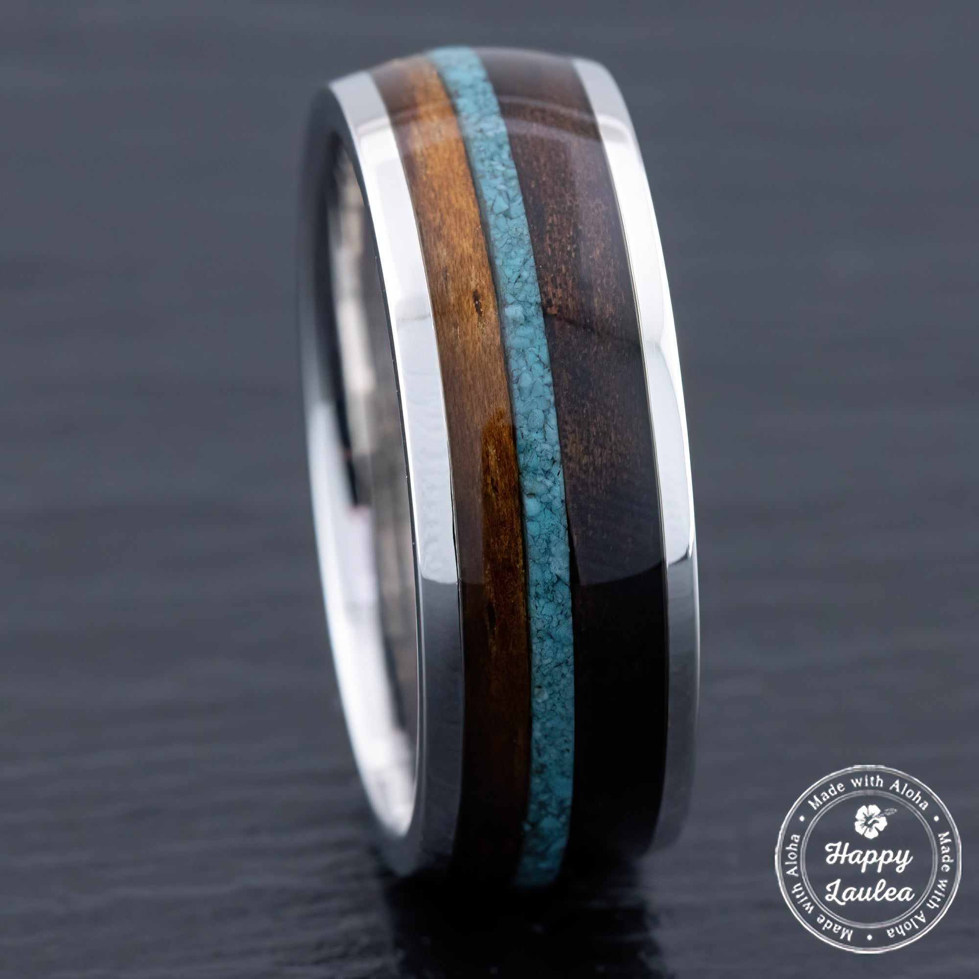 14K Gold [8mm width] Turquoise & Hawaiian Koa Wood