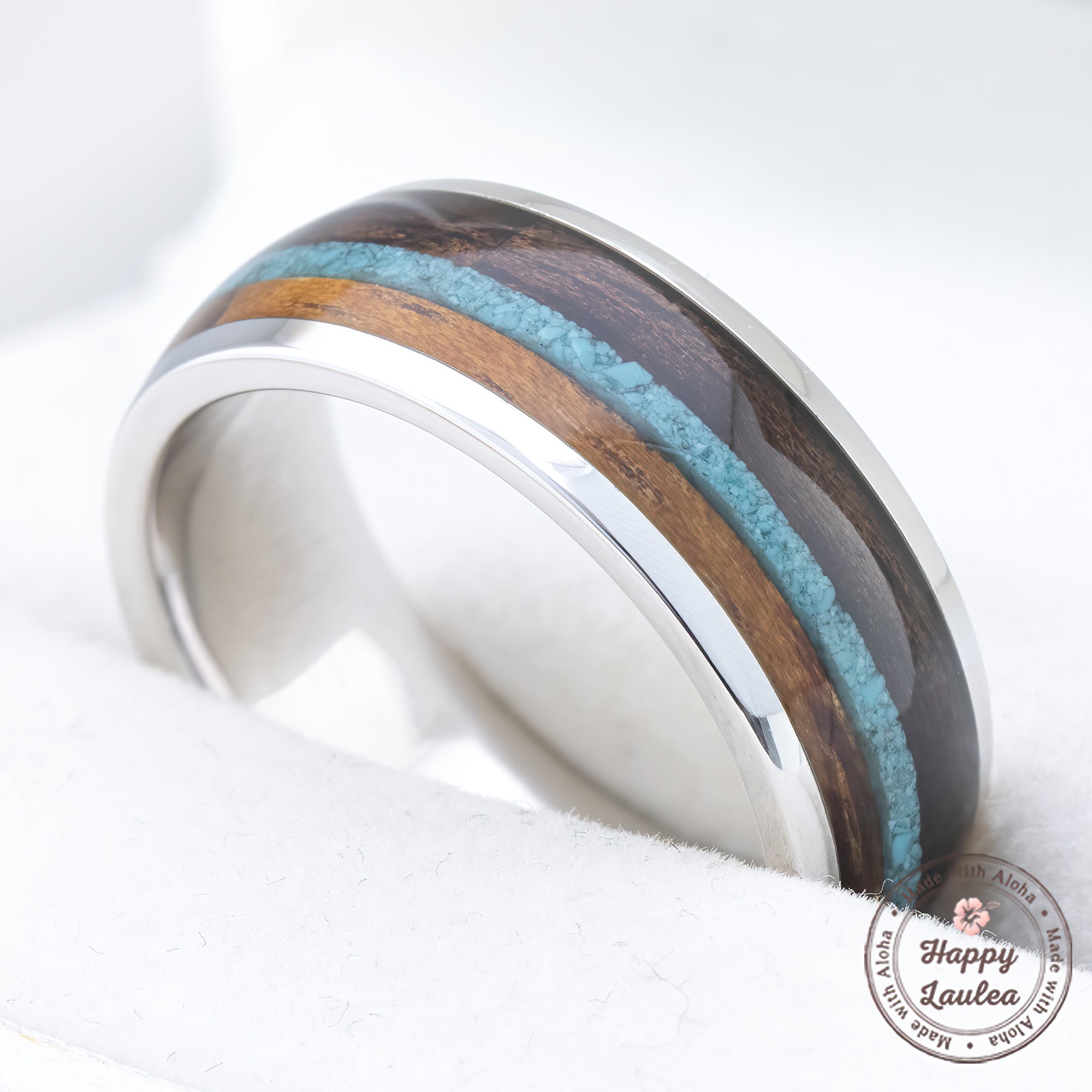 14K Gold [8mm width] Turquoise & Hawaiian Koa Wood