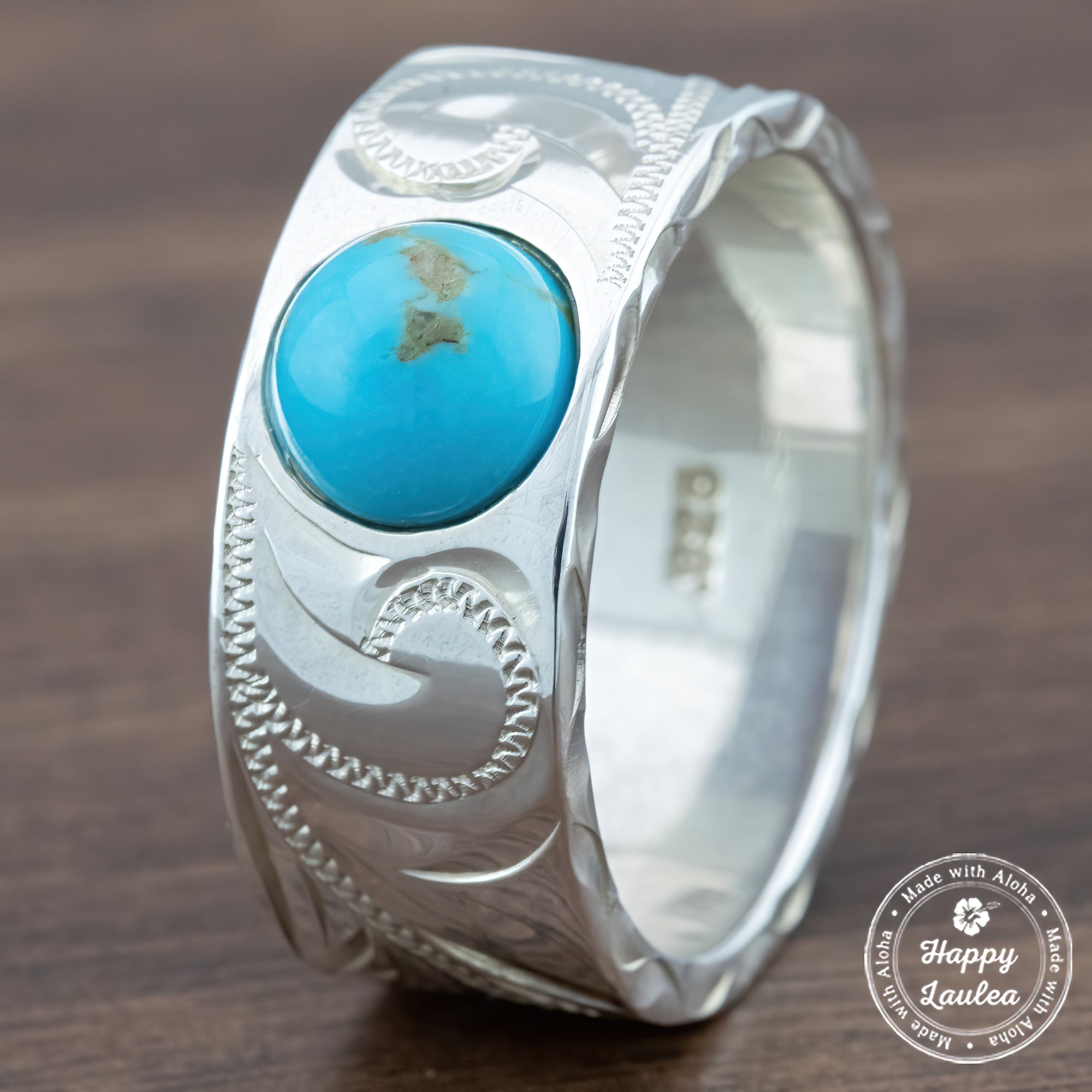 Sterling Silver Ring 'The World' [10mm width] Kingman Turquoise